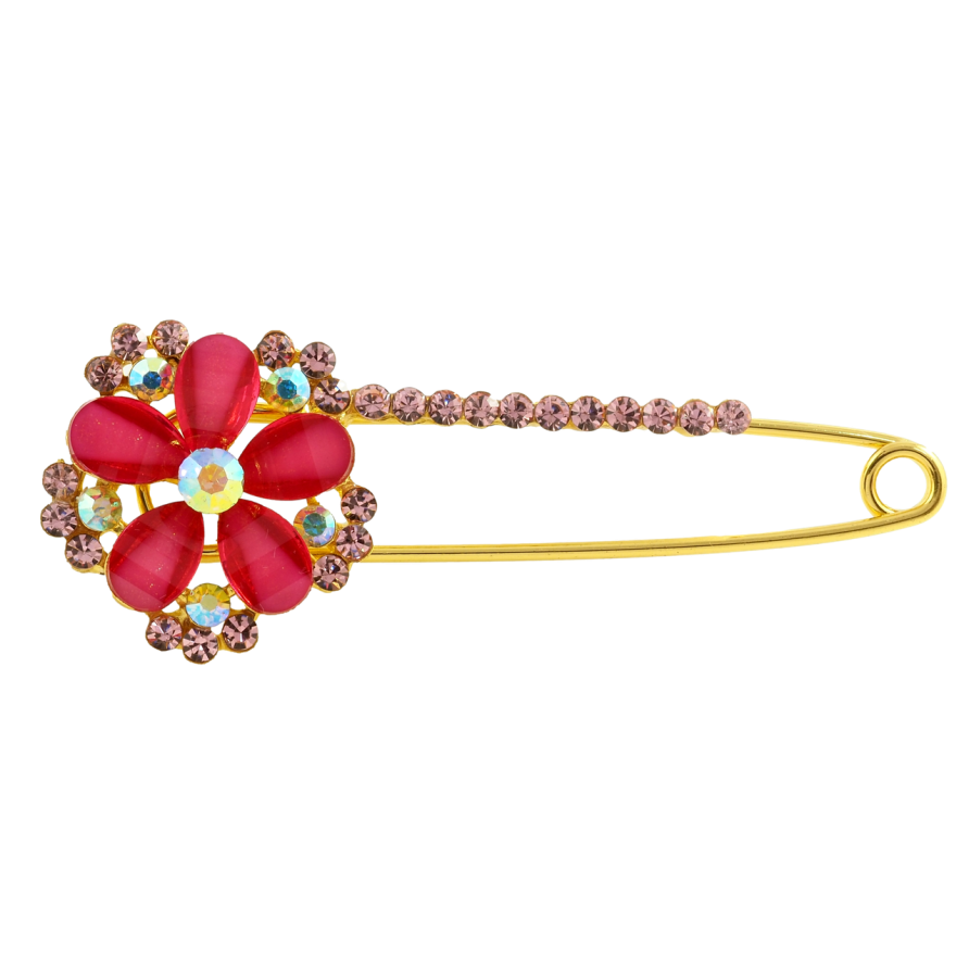 Брошка-шпилька Квітка з рожевими стразами фото №1