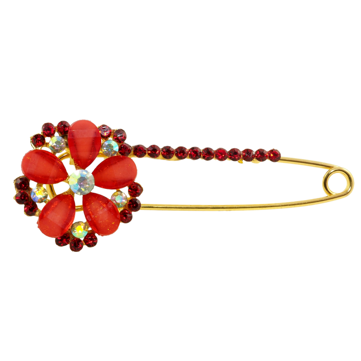 Брошка-шпилька Квітка з червоними стразами фото №14