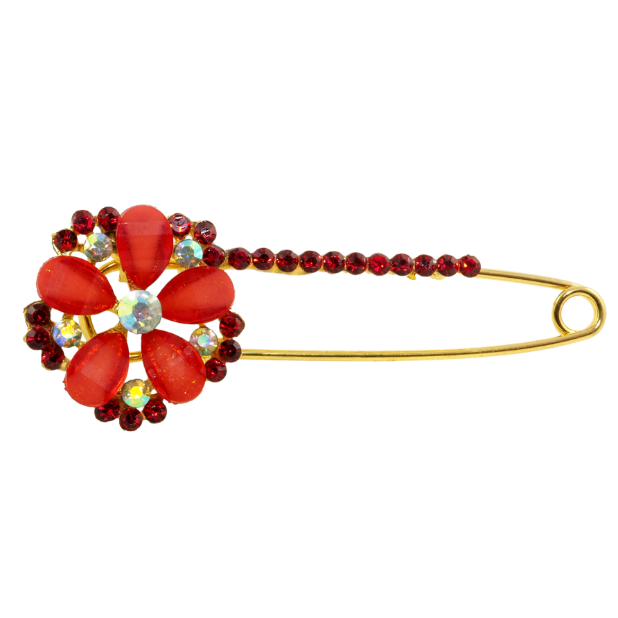 Брошка-шпилька Квітка з червоними стразами фото №1