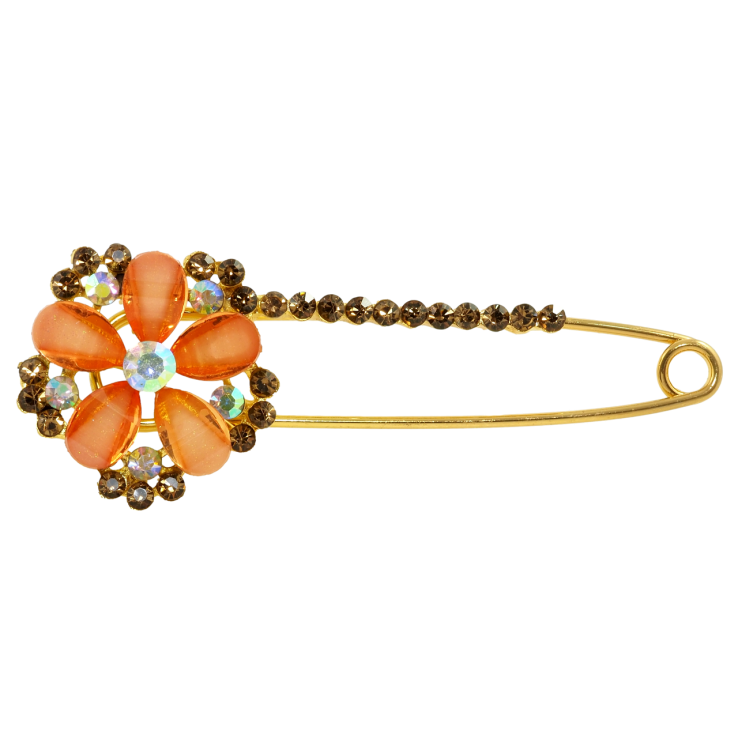 Брошка-шпилька Квітка з помаранчево-коричневими стразами фото №20