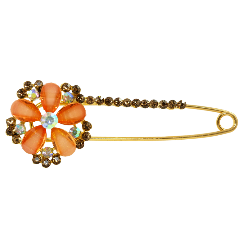 Брошка-шпилька Квітка з помаранчево-коричневими стразами фото №1