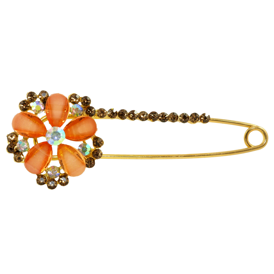 Брошка-шпилька Квітка з помаранчево-коричневими стразами фото №1