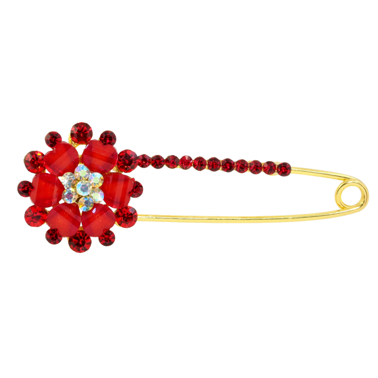 Брошка-шпилька Квітка з червоними стразами фото №12