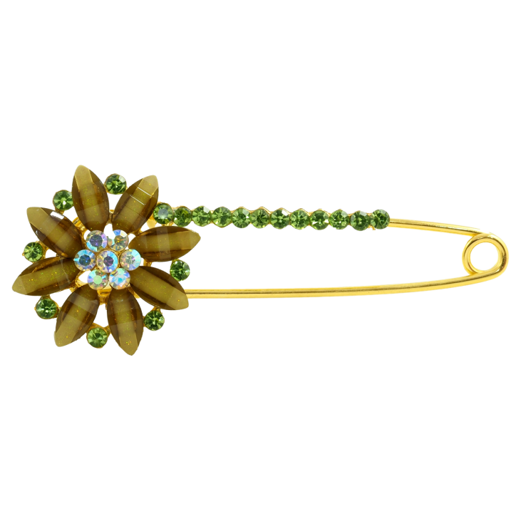Брошка-шпилька Квітка із зеленими стразами фото №23