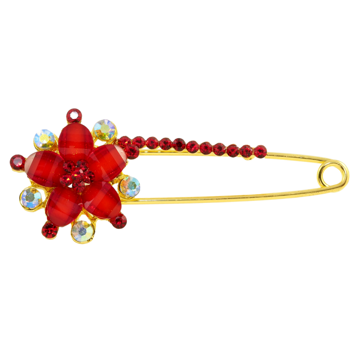 Брошка-шпилька Квітка з червоними стразами фото №15