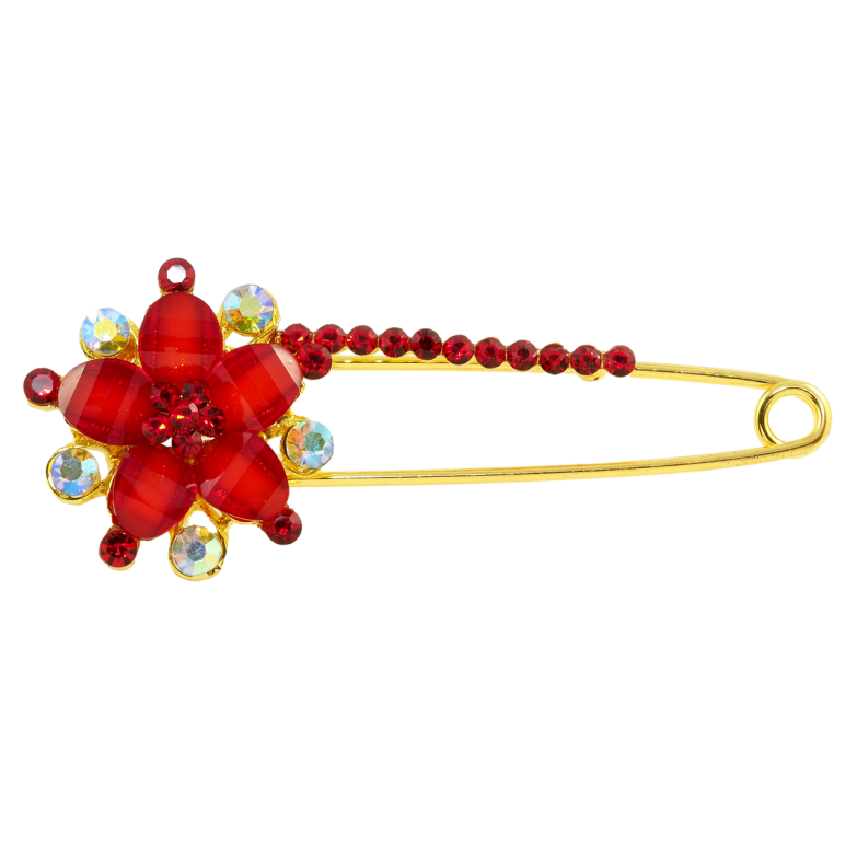 Брошь-булавка Цветок с красными стразами фото №9