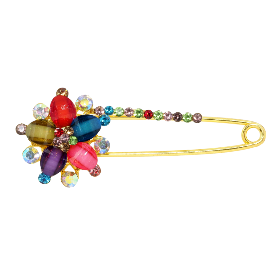 Брошка-шпилька Квітка з різнокольоровими стразами фото №1