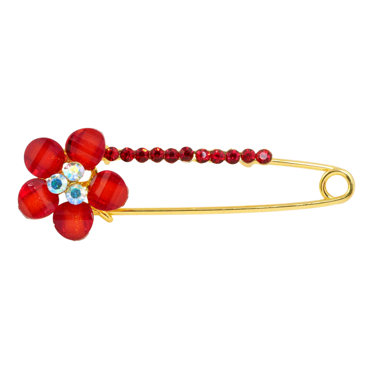 Брошка-шпилька Квітка з червоними стразами фото №16