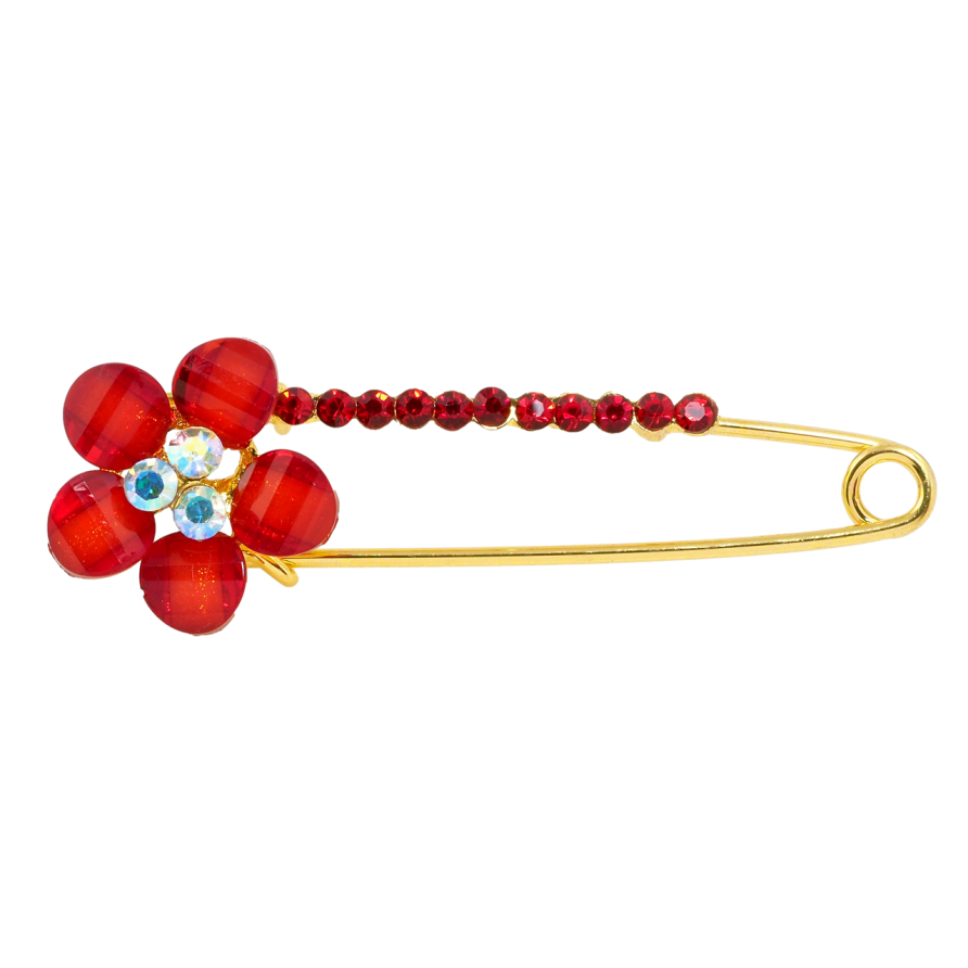 Брошка-шпилька Квітка з червоними стразами фото №1