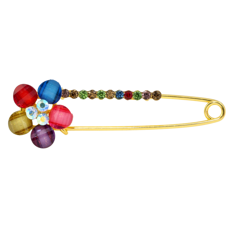 Брошка-шпилька Квітка з різнокольоровими стразами фото №1