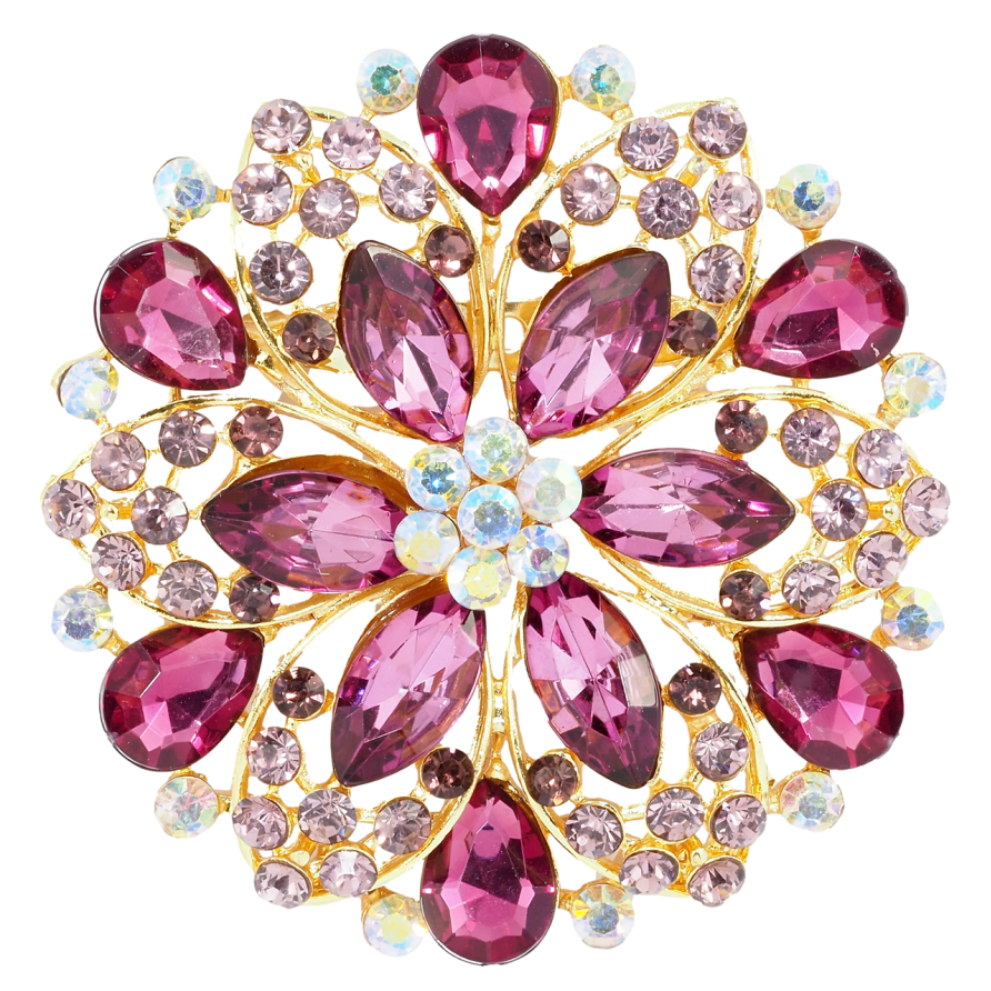 Брошь Цветок с розовыми стразами фото №1