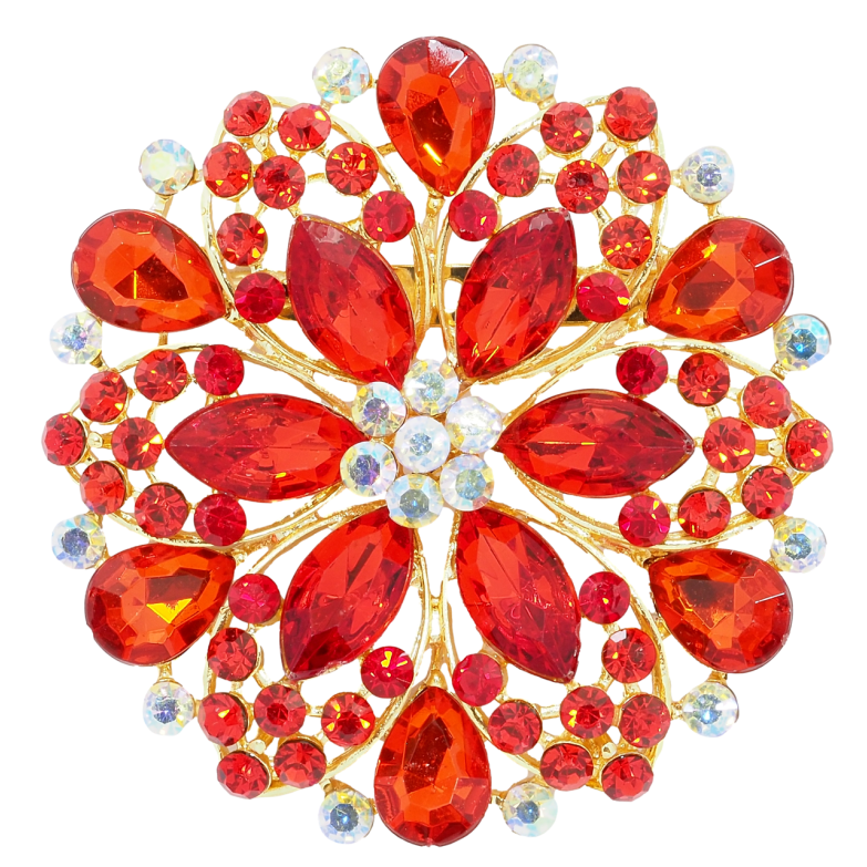 Брошка Квітка з червоними стразами фото №13