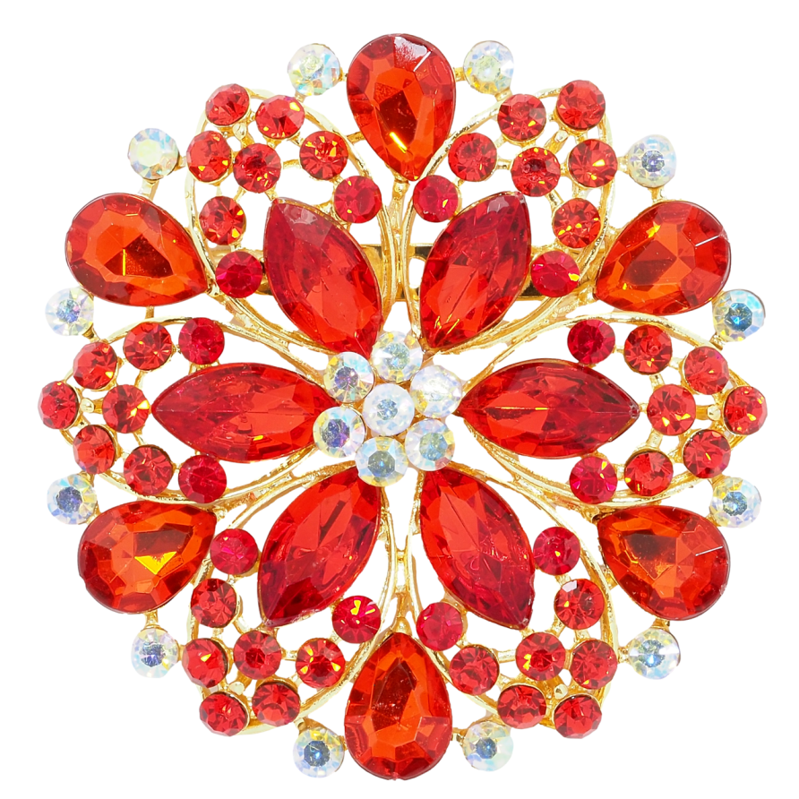 Брошка Квітка з червоними стразами фото №1