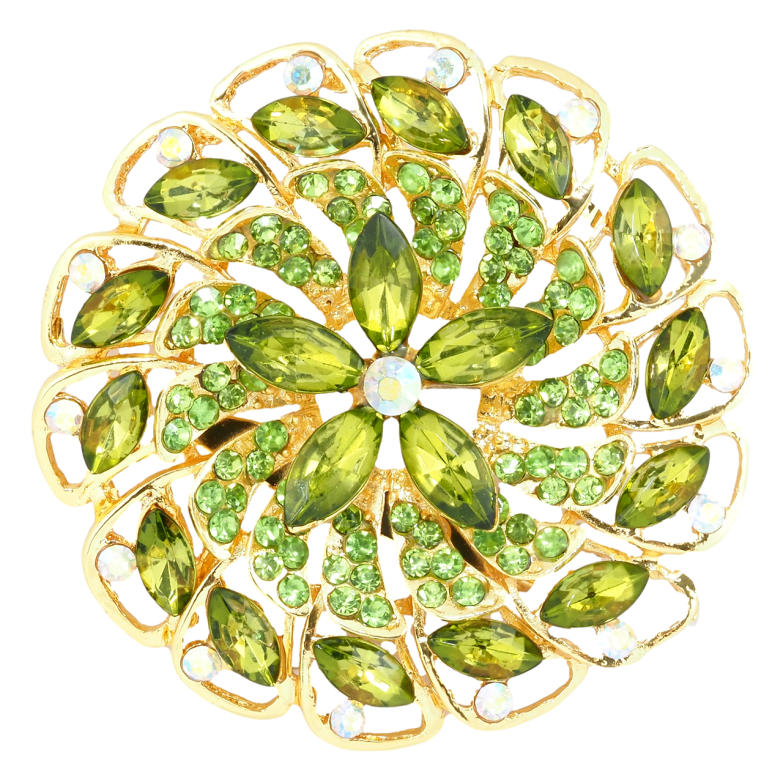 Брошка Квітка із зеленими стразами фото №1