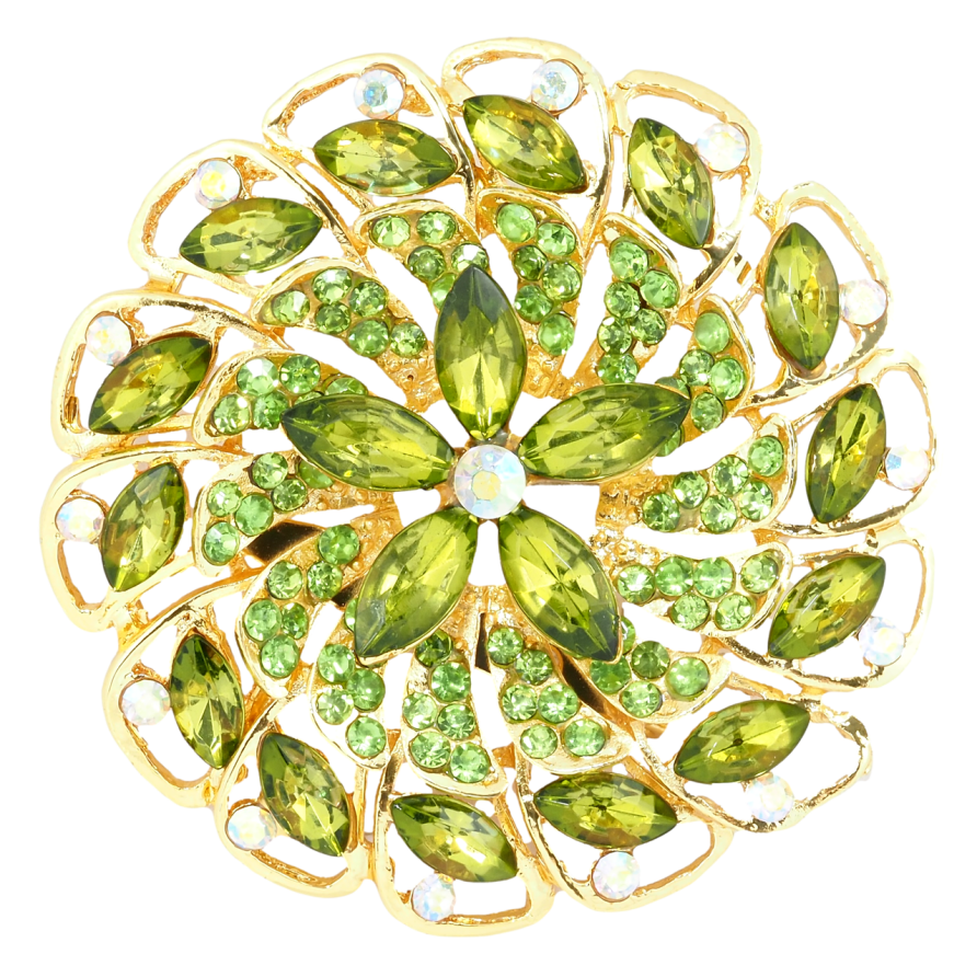 Брошка Квітка із зеленими стразами фото №1