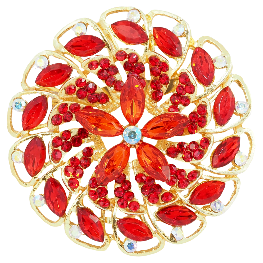 Брошка Квітка з червоними стразами фото №1