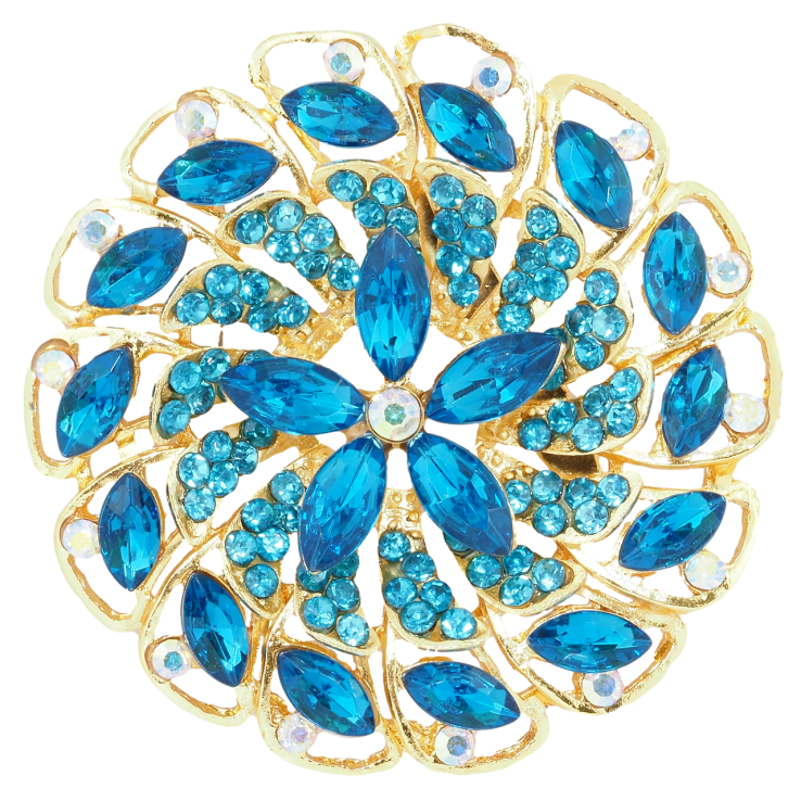 Брошь Цветок с бирюзовыми стразами фото №23