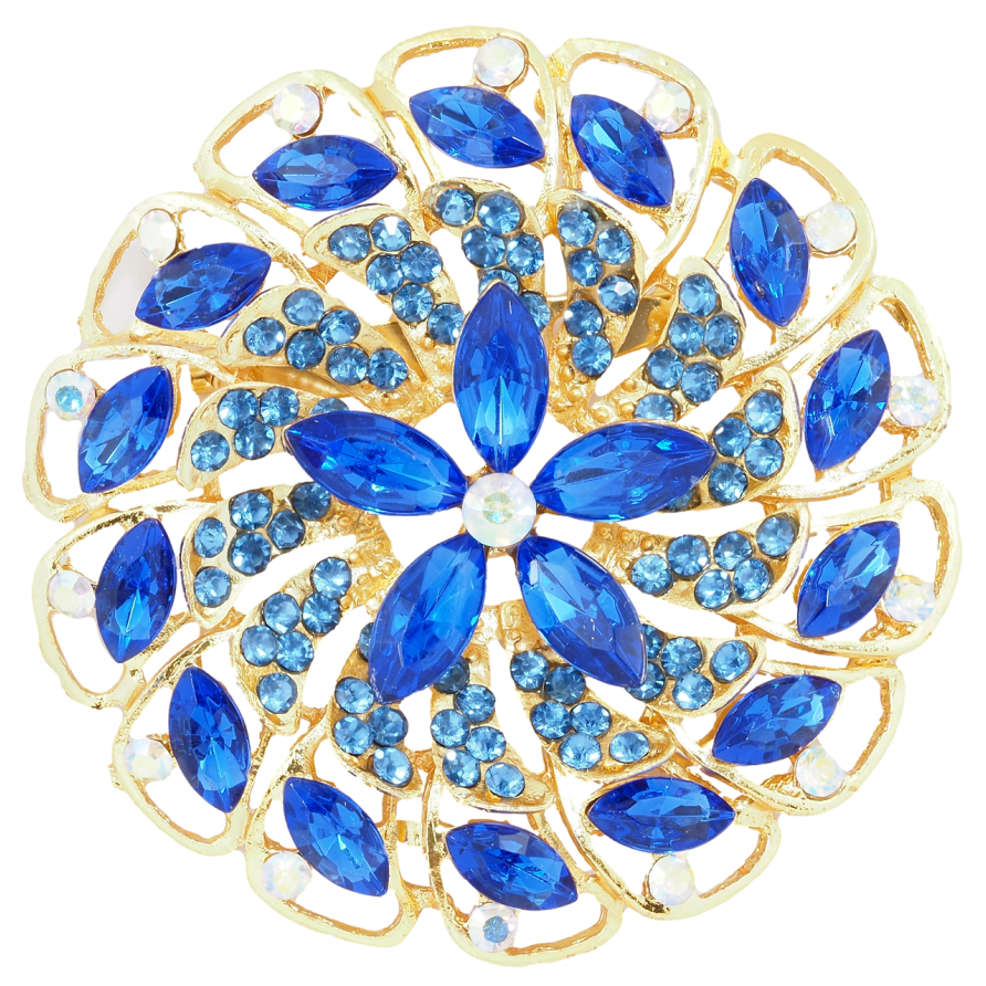 Брошь Цветок с синими стразами фото №1