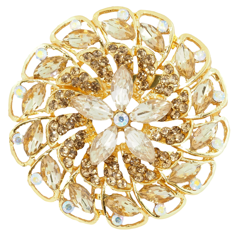 Брошь Цветок с золотистыми стразами фото №1