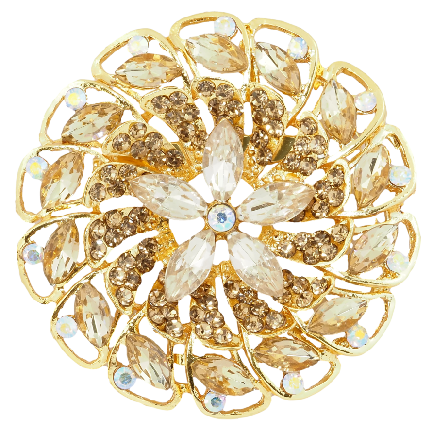 Брошка Квітка з золотистими стразами фото №1