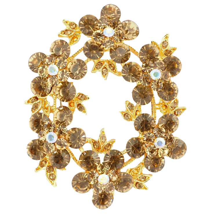 Брошка Віночок з золотистими стразами фото №6