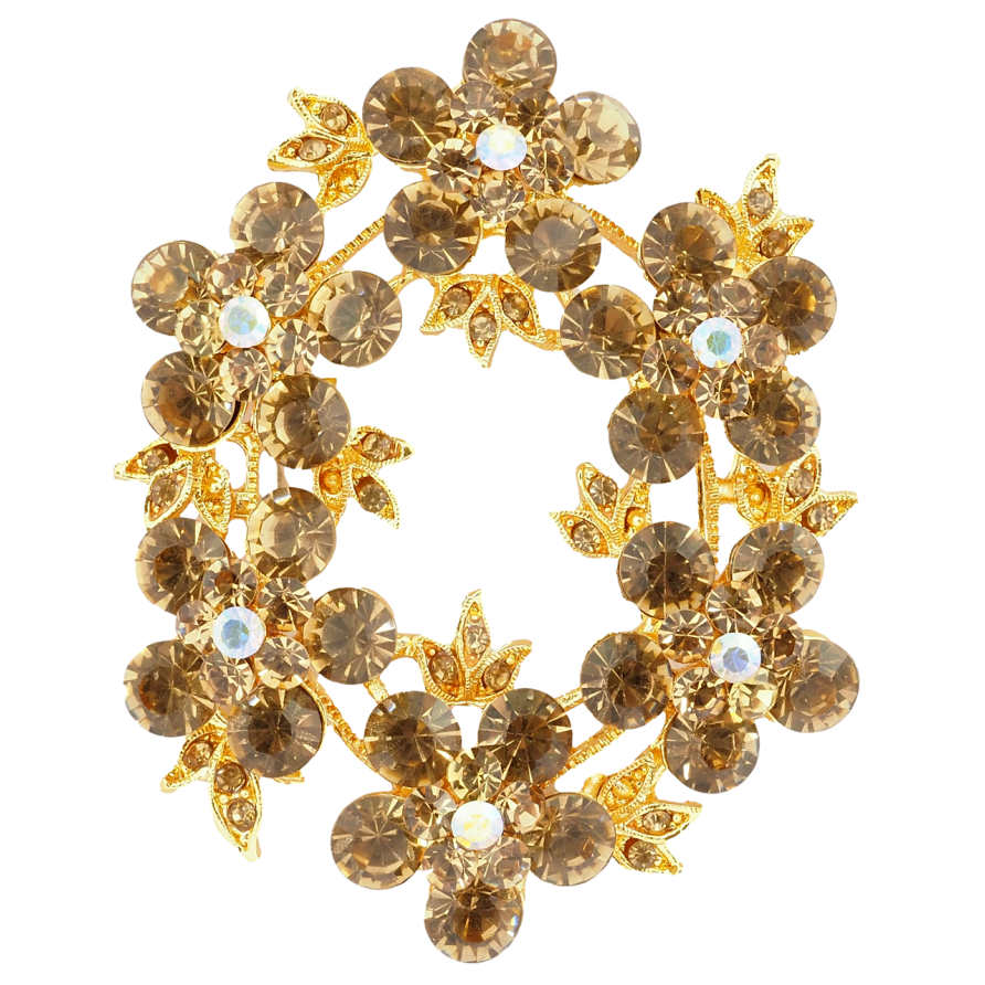 Брошка Віночок з золотистими стразами фото №1