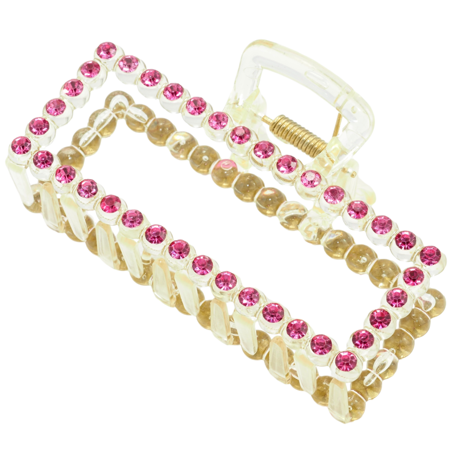 Краб пластиковый Прозрачный прямоугольник с розовыми стразами длина 9.4см фото №1