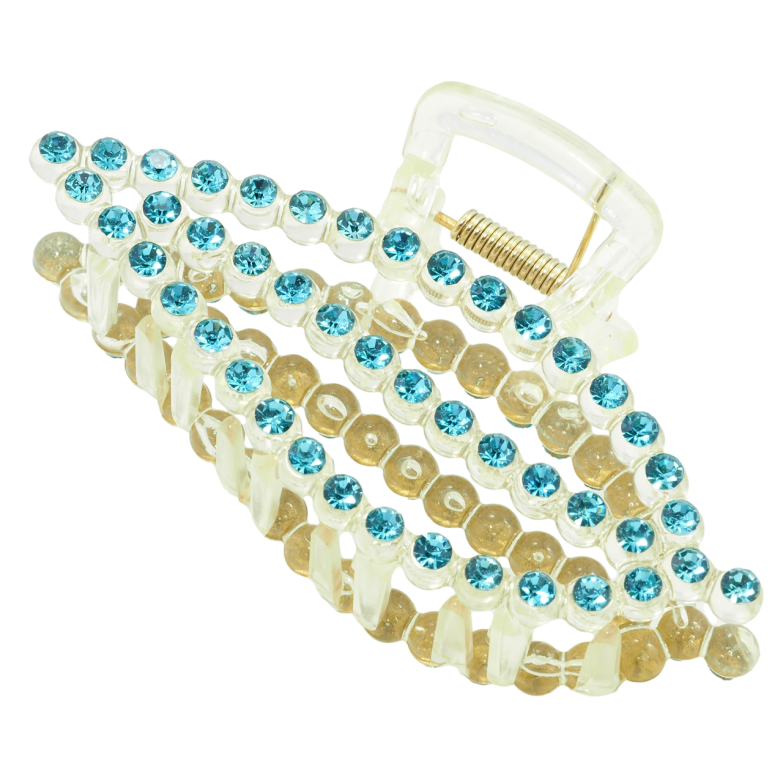 Краб пластиковий Листочок з бірюзовими стразами довжина 10.5см фото №1