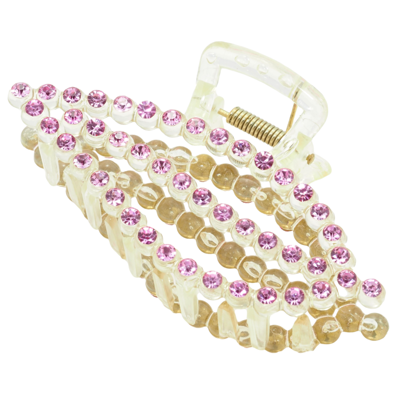 Краб пластиковий Листочок з рожевими стразами довжина 10.5см фото №1