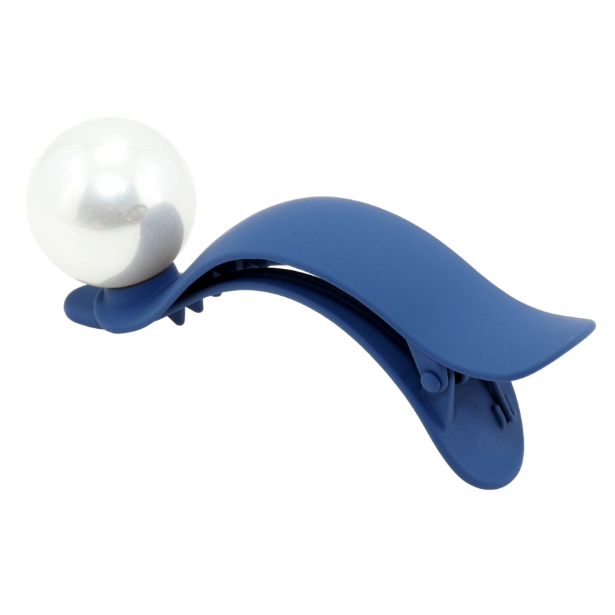 Заколка-затискач Синє покриття Soft-touch з великою перлиною довжина 9.5см, ø 24мм фото №1
