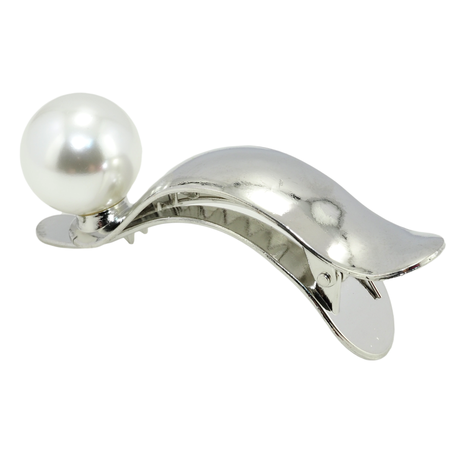 Заколка-затискач Срібляста великою перлиною довжина 9.5см, ø 24мм фото №1 Заколка-затискач Срібляста великою перлиною довжина 9.5см, ø 24мм фото №1