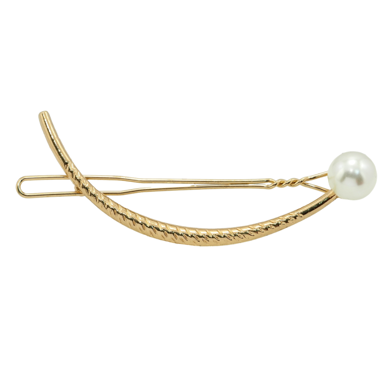 Заколка-зажим Золотистая дуга с жемчужиной длина 7.8см, ø 10мм фото №15