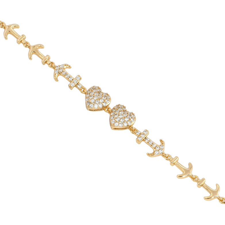 Браслет Xuping Позолота 18K Два серця, ланки якір довжина з дод. замком 17, 19см х 6-8мм фото №4