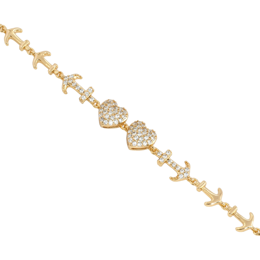 Браслет Xuping Позолота 18K Два сердца, звенья якорь размер с доп. замком 17, 19см х 6-8мм фото №1