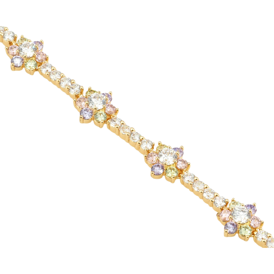 Браслет Xuping M&L Цвет 18К Цветочки из цветных фианитов длинна с доп.замком 17,19.5см х 3-10мм фото №1