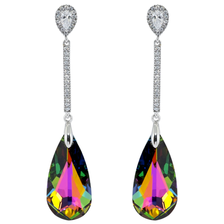 Сережки Xuping колір Родій з кристалами Swarovski пусети Кришталеві капельки Vitrail Medium фото №3