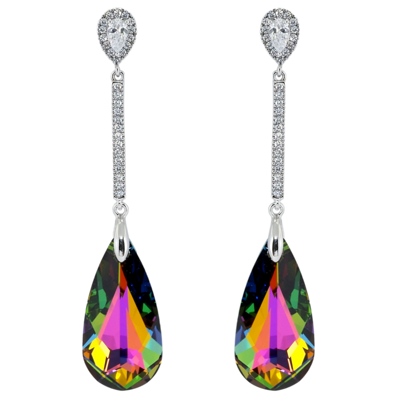 Сережки Xuping колір Родій з кристалами Swarovski пусети Кришталеві капельки Vitrail Medium фото №1