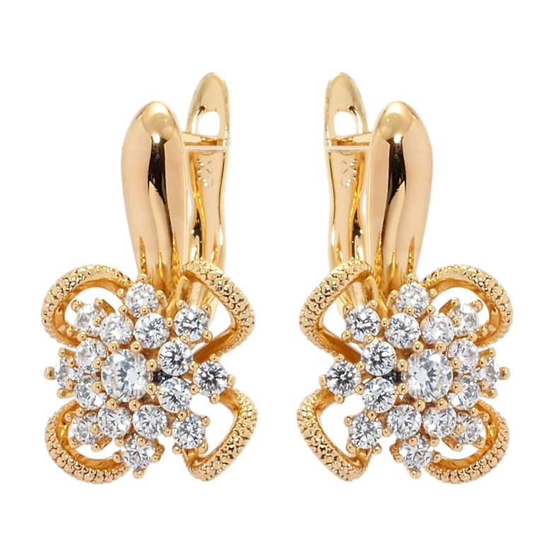 Сережки Xuping Позолота 18K англійський замок Декоративні квіточки з цирконієм фото №1