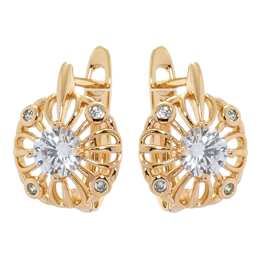 Сережки Xuping Позолота 18K англійський замок Різьблені кола з цирконієм фото №1