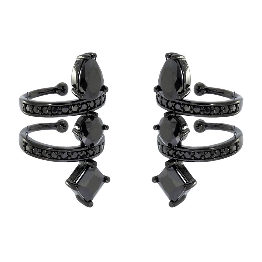 Сережки Xuping Позолота Black (чорне золото) кафи Подвійні кафи з інкрустацією чорним цирконієм фото №1 Сережки Xuping Позолота Black (чорне золото) кафи Подвійні кафи з інкрустацією чорним цирконієм фото №1