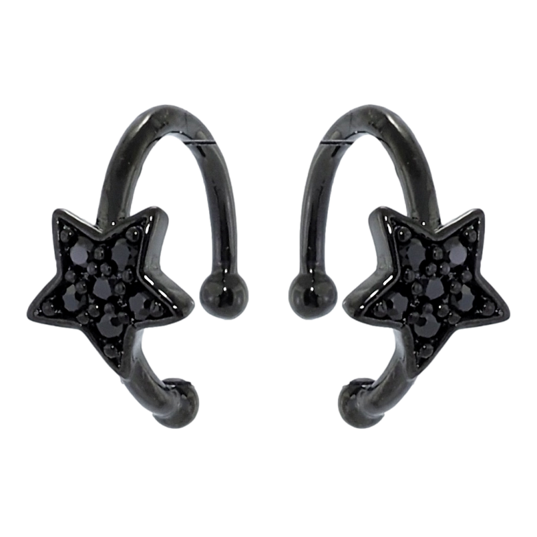 Серьги Xuping Позолота Black (черное золото) каффы Звездочки с инкрустацией черным цирконием фото №10