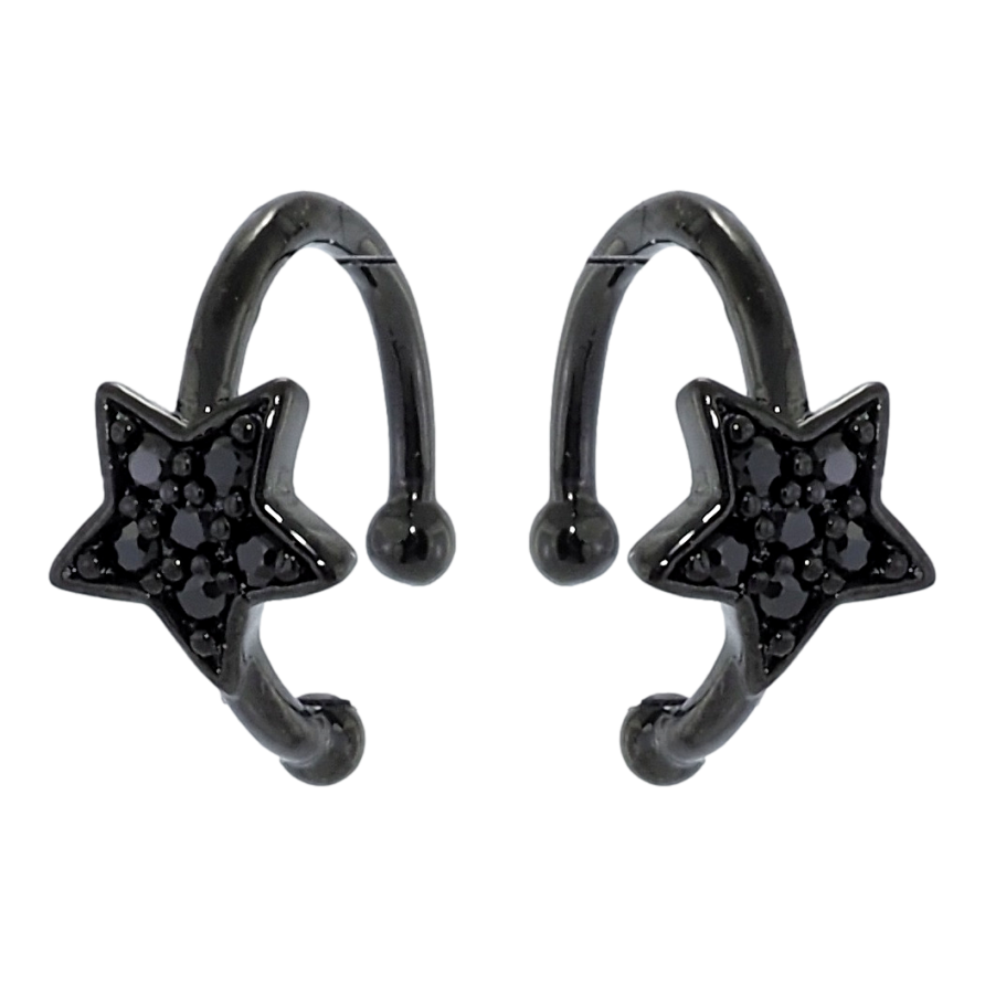 Серьги Xuping Позолота Black (черное золото) каффы Звездочки с инкрустацией черным цирконием фото №1