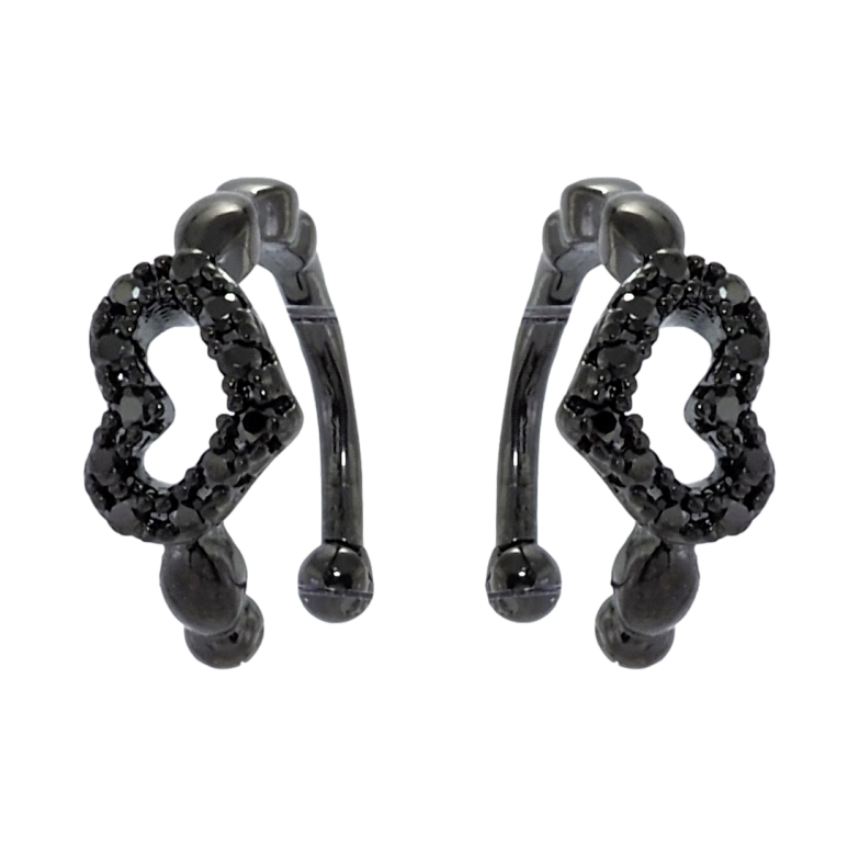 Сережки Xuping Позолота Black (чорне золото) кафи Сердечки з інкрустацією чорним цирконієм фото №1