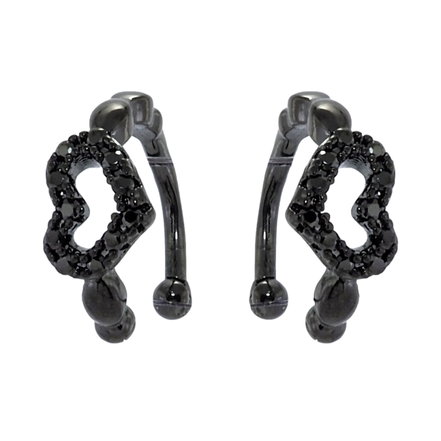 Сережки Xuping Позолота Black (чорне золото) кафи Сердечки з інкрустацією чорним цирконієм фото №1