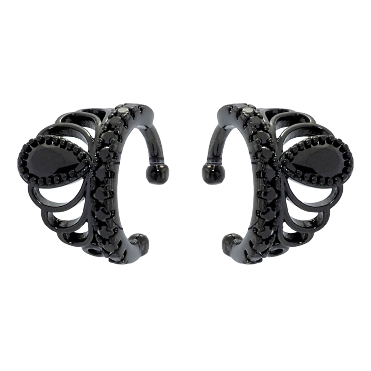 Сережки Xuping Позолота Black (чорне золото) кафи Корона інкрустація чорним цирконієм фото №2 Сережки Xuping Позолота Black (чорне золото) кафи Корона інкрустація чорним цирконієм фото №2