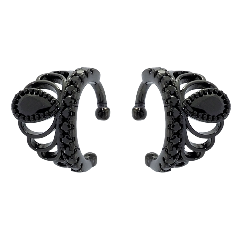 Серьги Xuping Позолота Black (черное золото) каффы Корона инкрустация черным цирконием фото №1