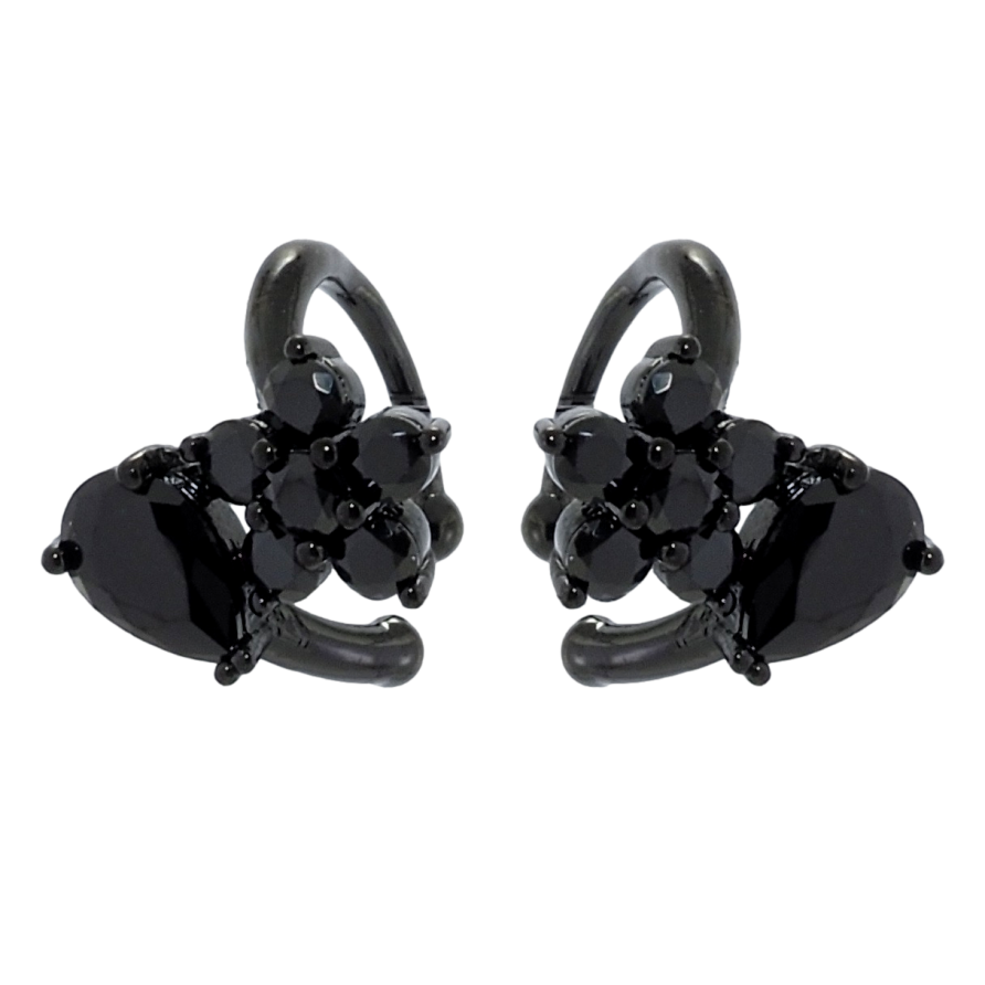 Сережки Xuping Позолота Black (чорне золото) кафи Квіточка з крапелькою із чорного цирконію фото №1