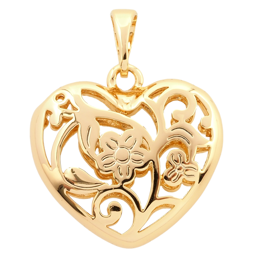 Кулон Xuping Позолота 18K Сердечко с резным цветочным орнаментом для цепочки до 5мм фото №1