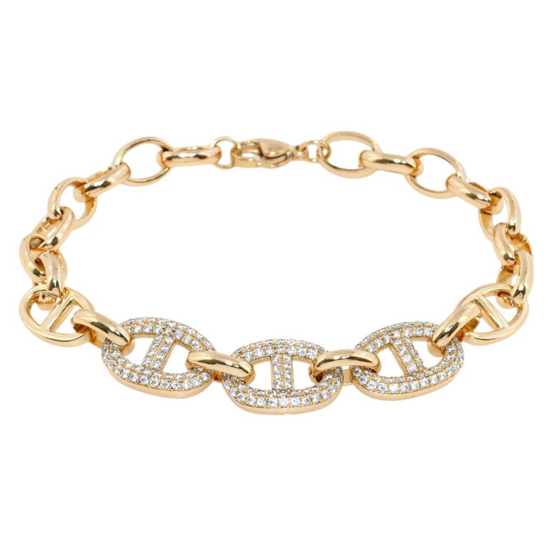 Браслет Xuping Позолота 18K Ланки ланцюжка з цирконієм довжина 20см х 7-11мм фото №1