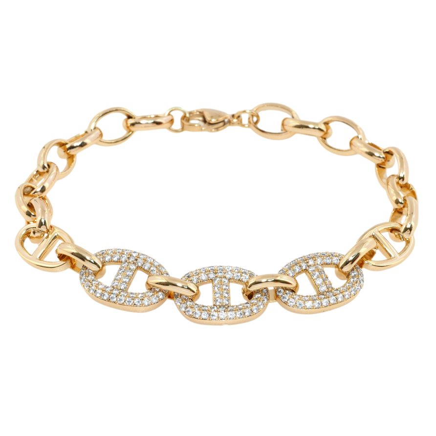 Браслет Xuping Позолота 18K Звенья цепочки с цирконием размер 20см х 7-11мм фото №1